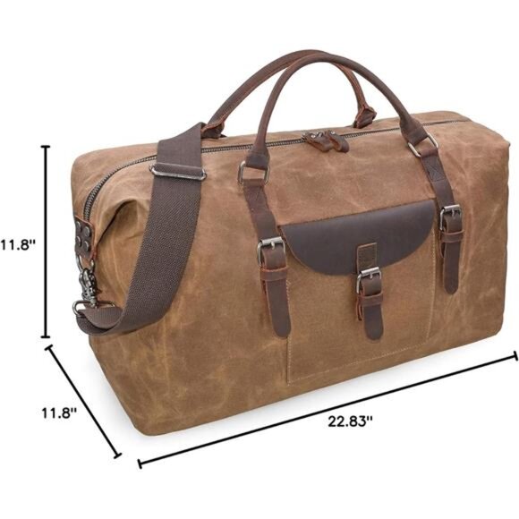 Oversized Travel Duffel Bag Waterproof Canvas Genuine Leather Weekend bag - Picture 3 of 8